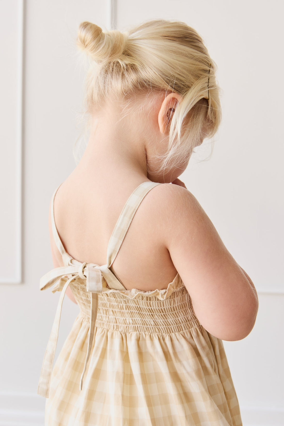 Organic Cotton Arabella Jumpsuit - Gingham Pale Khaki Childrens Jumpsuit from Jamie Kay Australia