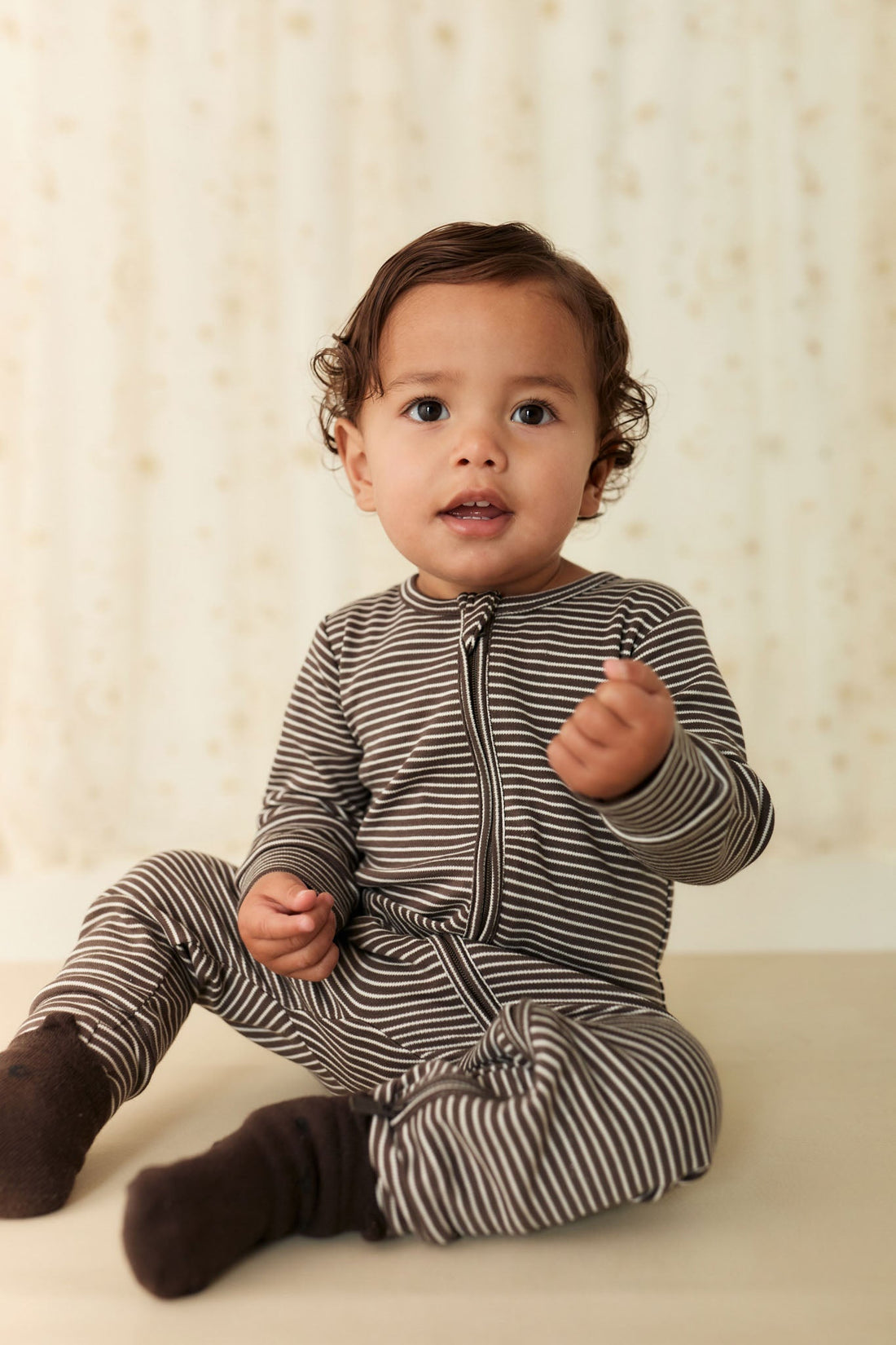 Pima Cotton Frankie Zip Onepiece - Dark Coffee/Vintage Taupe Childrens Onepiece from Jamie Kay Australia