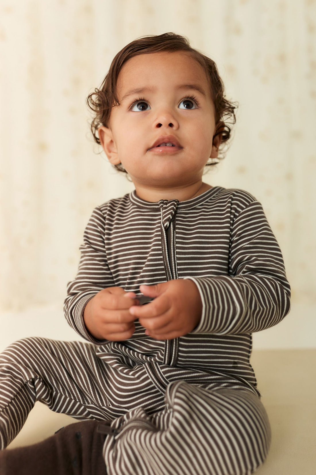 Pima Cotton Frankie Zip Onepiece - Dark Coffee/Vintage Taupe Childrens Onepiece from Jamie Kay Australia