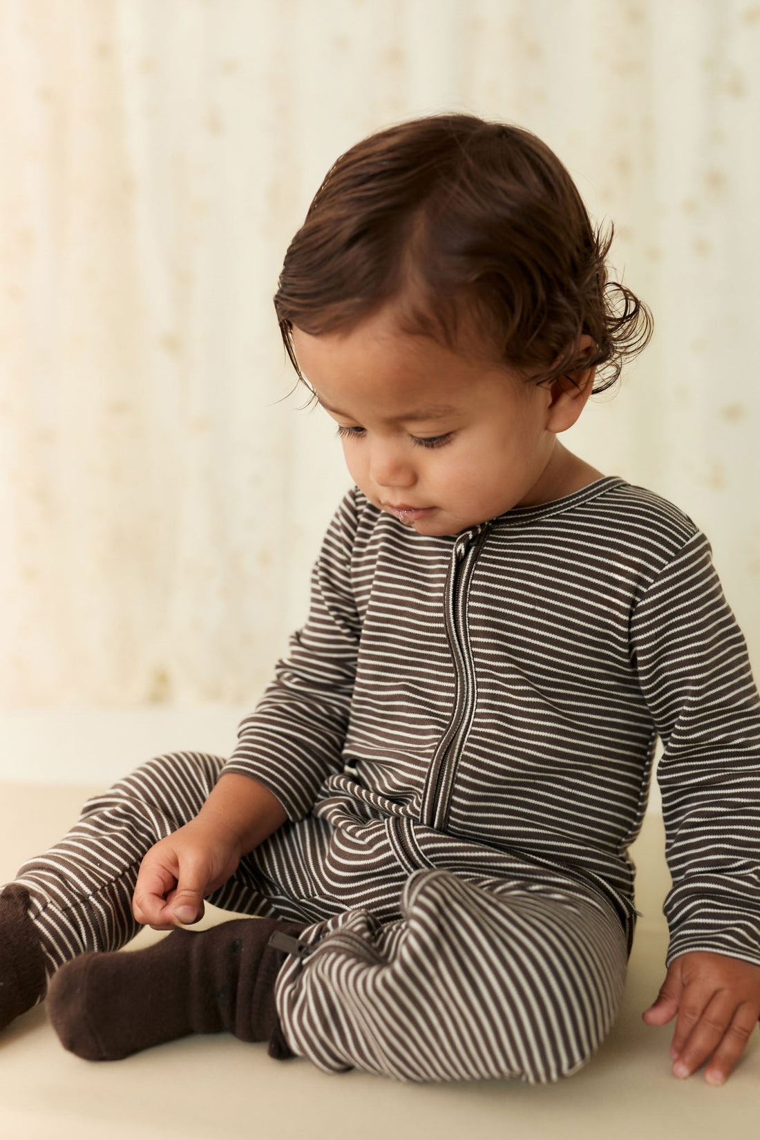 Pima Cotton Frankie Zip Onepiece - Dark Coffee/Vintage Taupe Childrens Onepiece from Jamie Kay Australia