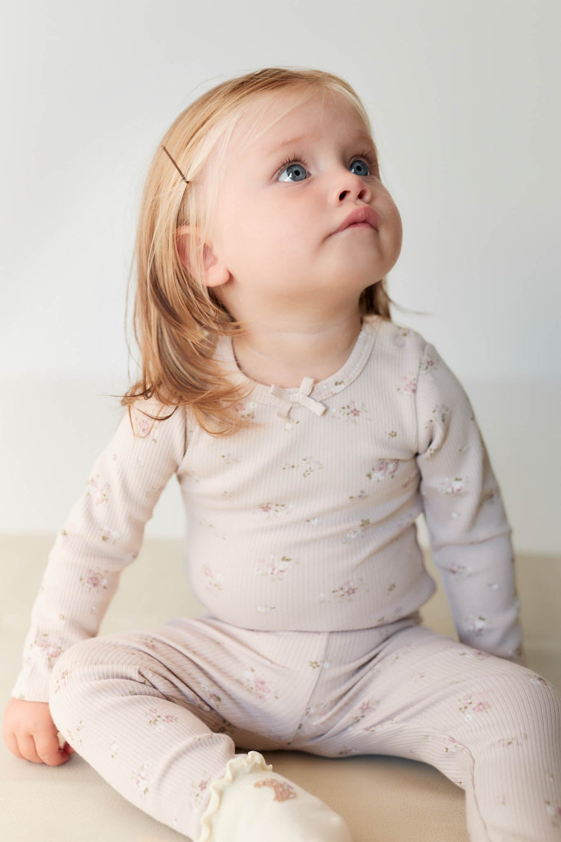 Organic Cotton Fine Rib Long Sleeve Bodysuit - Petite Fleur Violet Childrens Bodysuit from Jamie Kay Australia