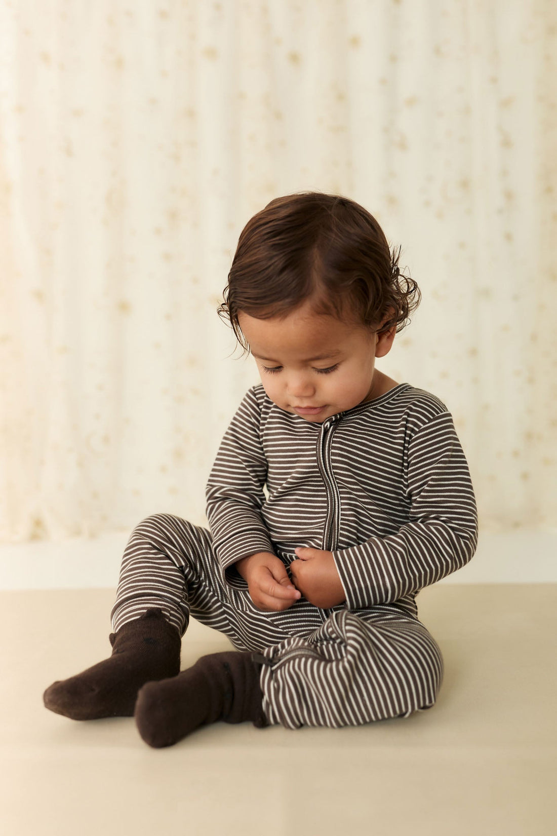 Pima Cotton Frankie Zip Onepiece - Dark Coffee/Vintage Taupe Childrens Onepiece from Jamie Kay Australia
