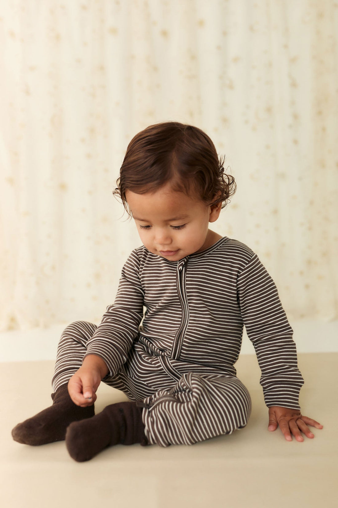 Pima Cotton Frankie Zip Onepiece - Dark Coffee/Vintage Taupe Childrens Onepiece from Jamie Kay Australia