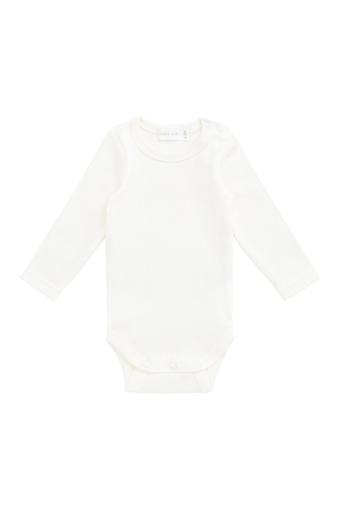 Organic Cotton Fine Rib Long Sleeve Bodysuit - Parchment Childrens Top from Jamie Kay Australia