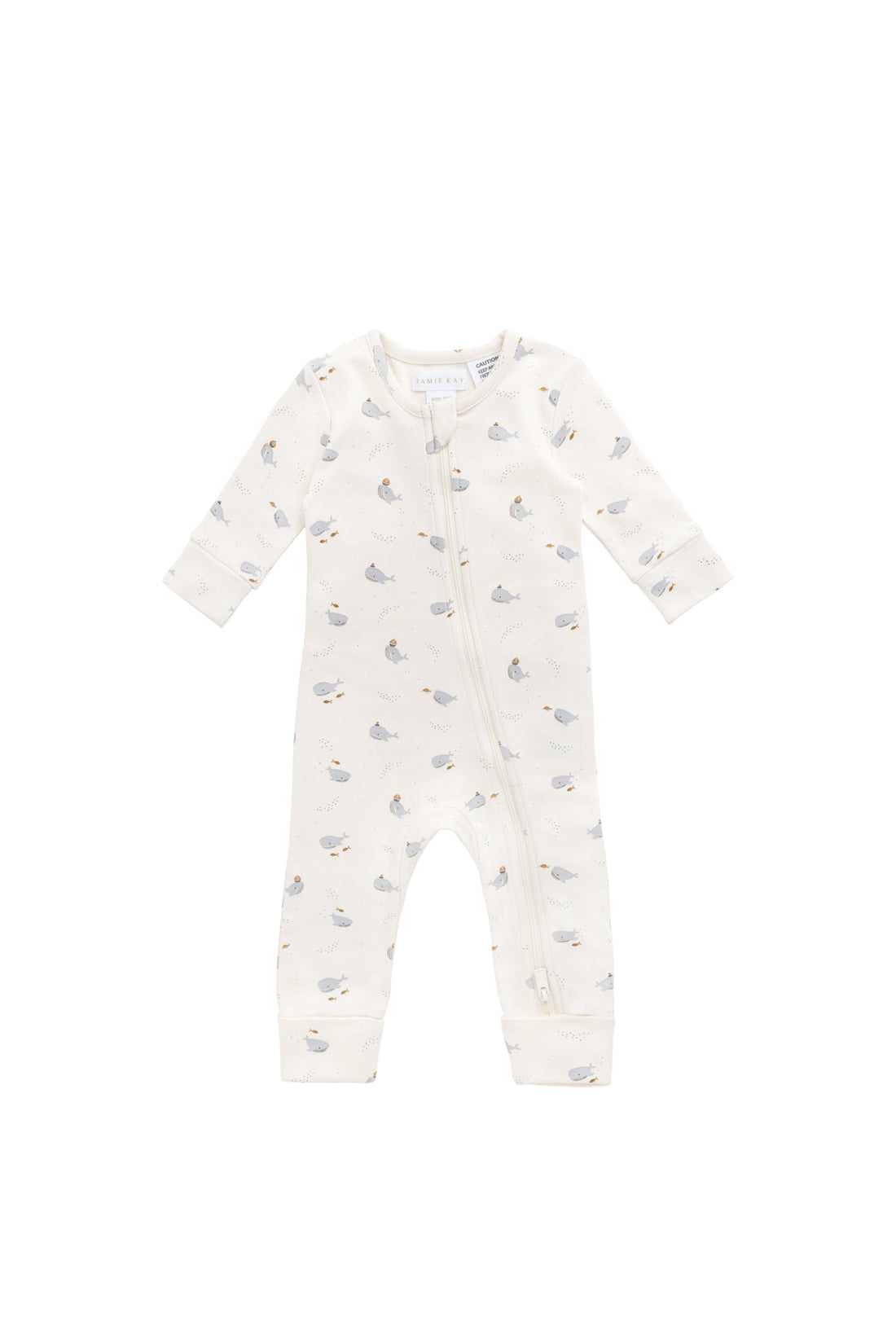 Organic Cotton Reese Zip Onepiece - Whales Childrens Onepiece from Jamie Kay Australia