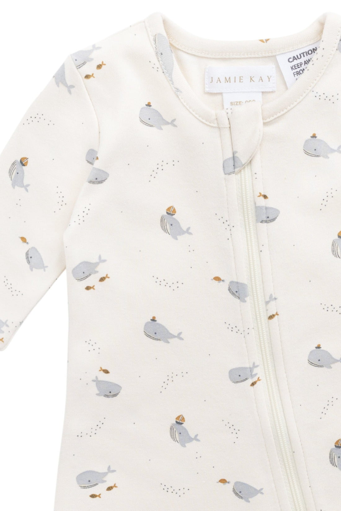 Organic Cotton Reese Zip Onepiece - Whales Childrens Onepiece from Jamie Kay Australia