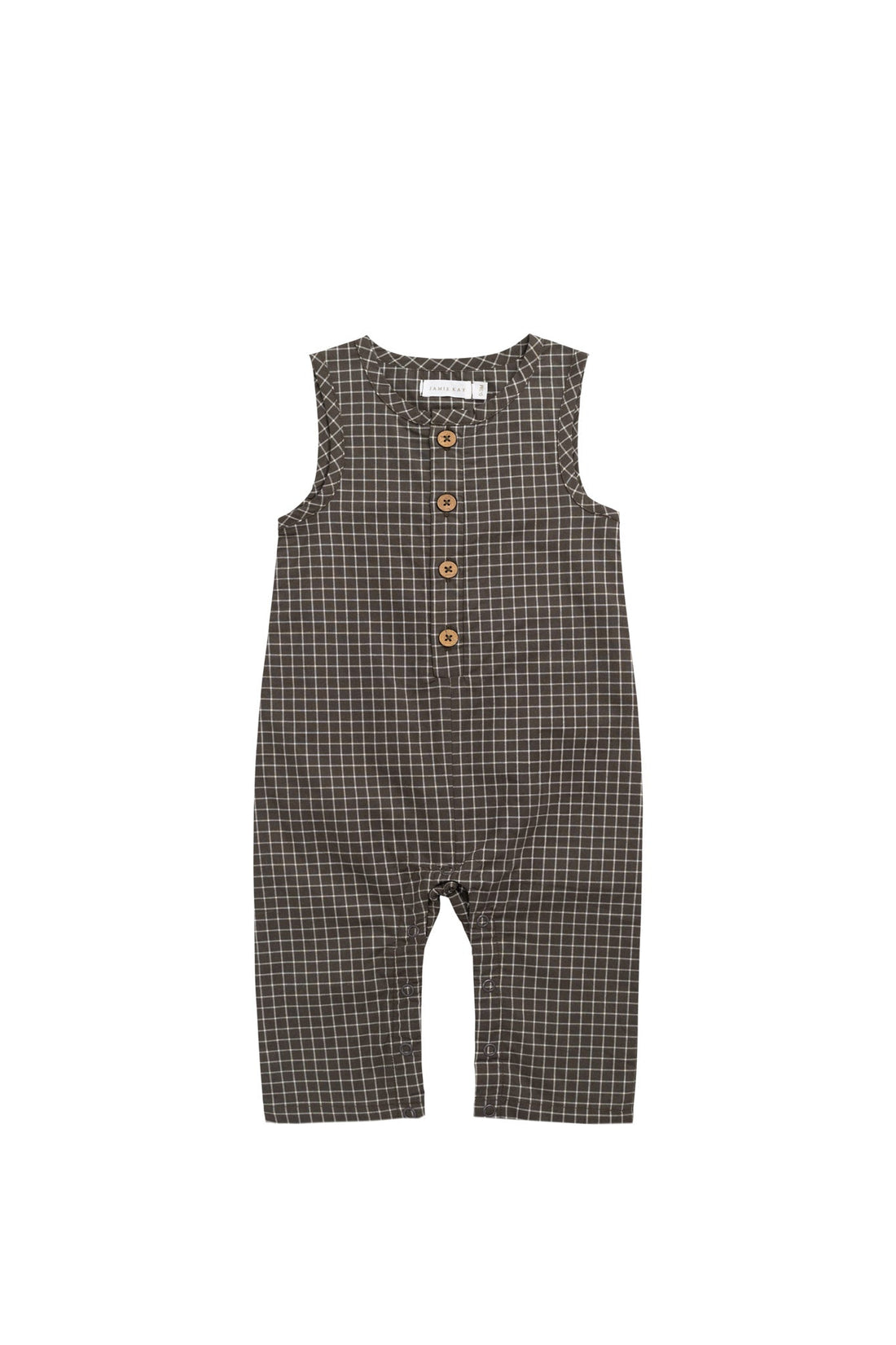 Organic Cotton Milo Jumpsuit - Coffee Grid Childrens Jumpsuit from Jamie Kay Australia