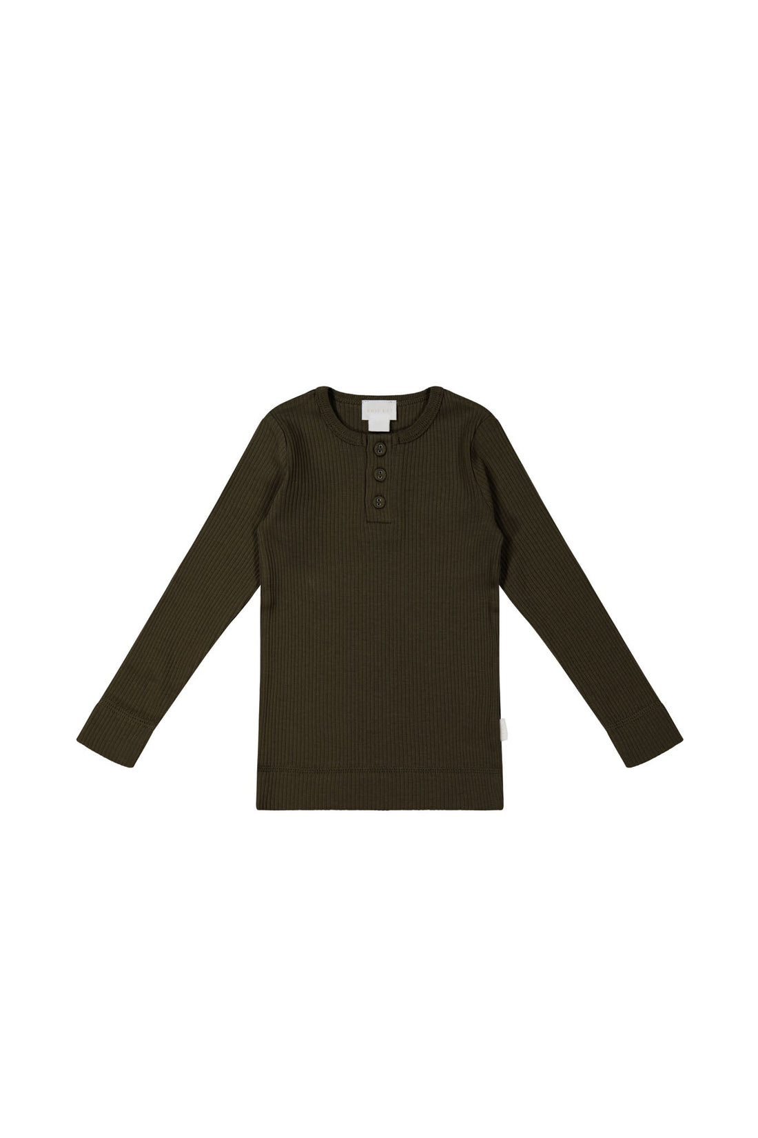 Organic Cotton Modal Long Sleeve Henley - Bistre Childrens Top from Jamie Kay Australia