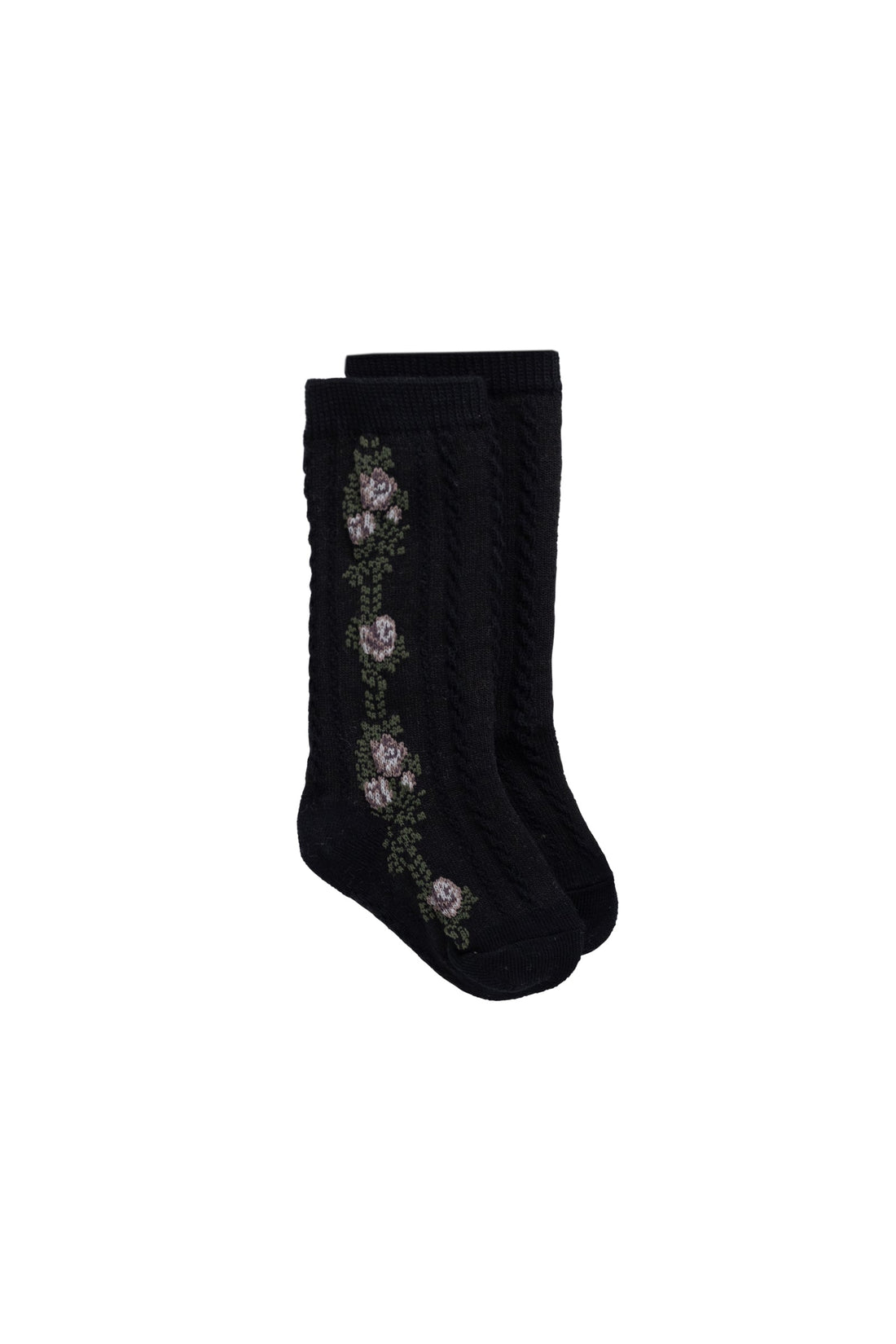 Tasha Floral Jacquard Sock - Black Beauty Childrens Sock from Jamie Kay Australia