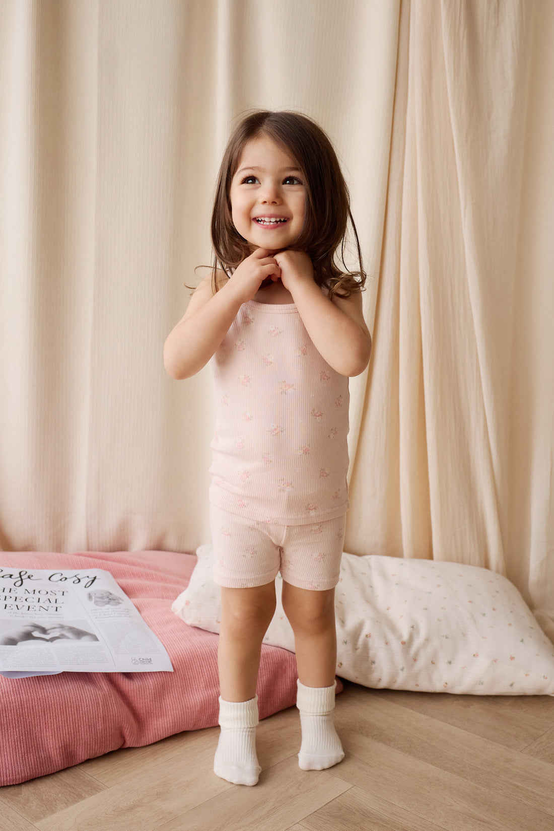 Organic Cotton Fine Rib Isla Singlet Pyjama Set - Simone Morganite Childrens Pyjama from Jamie Kay Australia