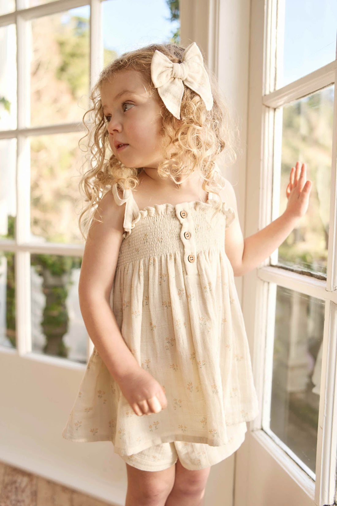 Organic Cotton Muslin Bow - Pauline Chamomile Childrens Hair Bow from Jamie Kay Australia