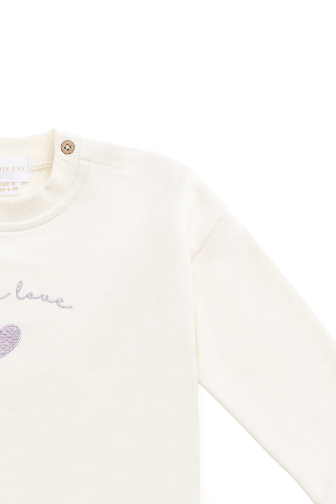 Organic Cotton Bobbie Sweatshirt - Parchment Little Love Violet Childrens Top from Jamie Kay Australia