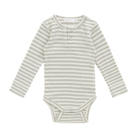Organic Cotton Modal Long Sleeve Bodysuit - Slim Stripe Raindance/Cloud Childrens Bodysuit from Jamie Kay Australia