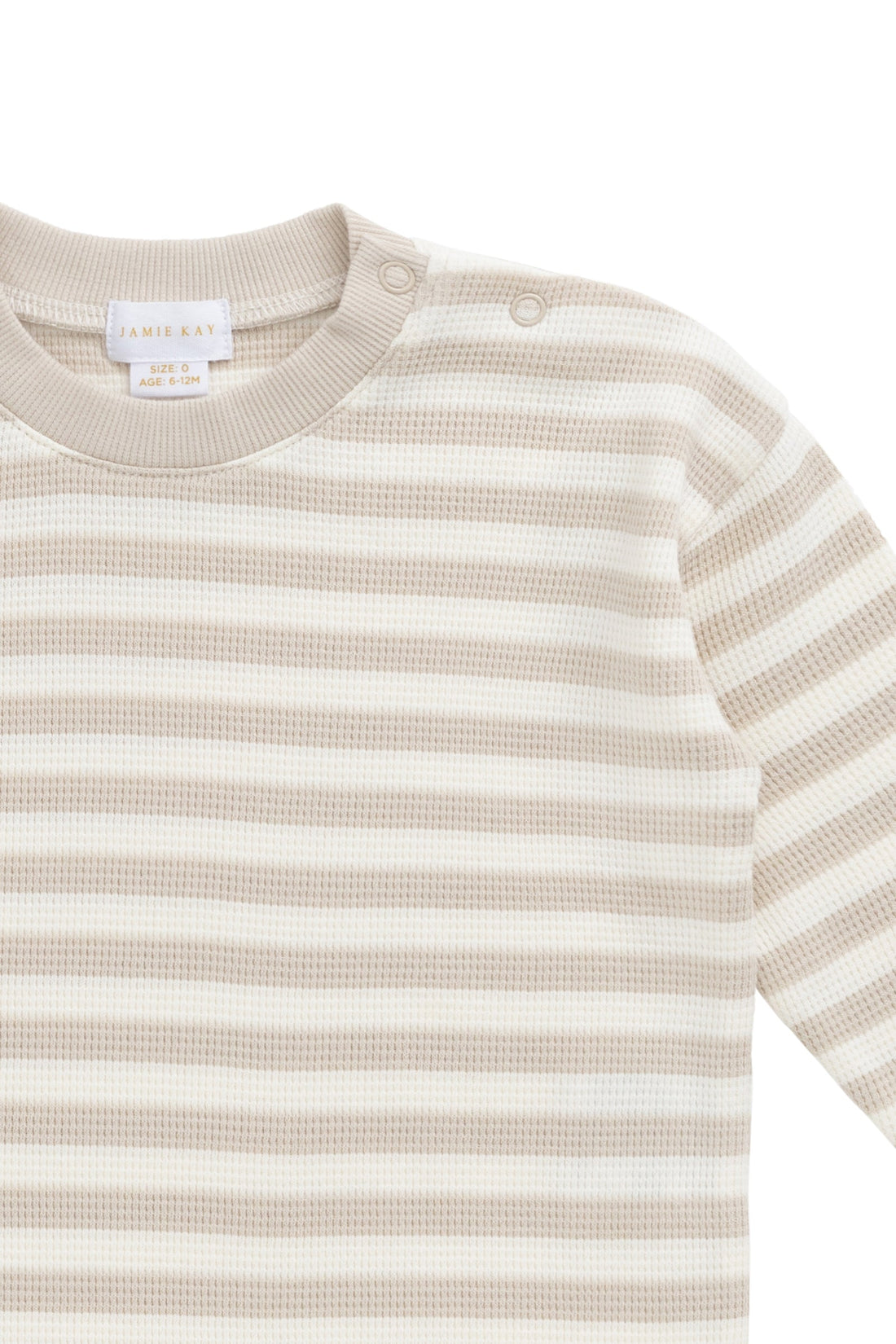 Organic Cotton Waffle Leith Long Sleeve Top - Staple Stripe Oat/Cloud Childrens Top from Jamie Kay Australia
