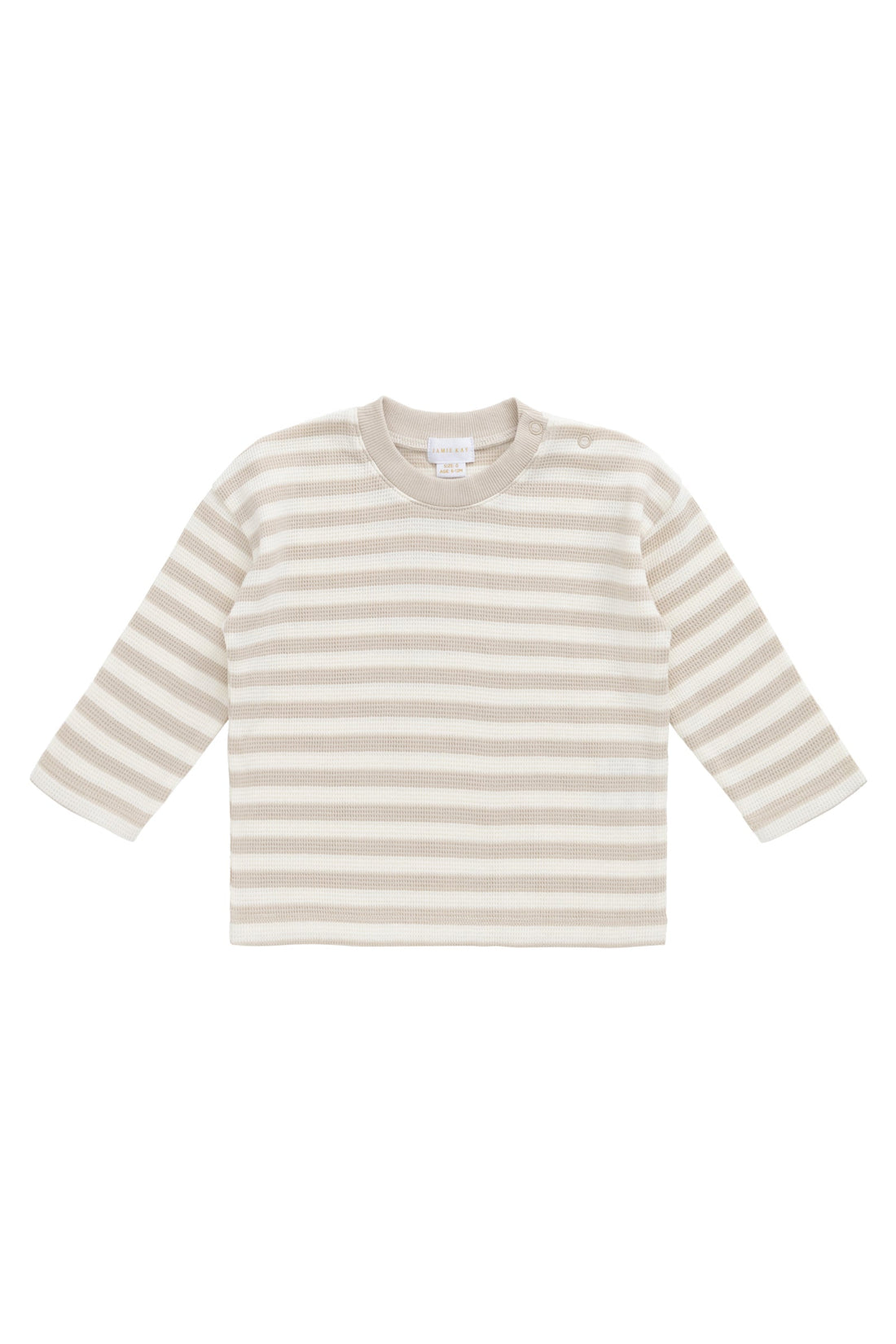 Organic Cotton Waffle Leith Long Sleeve Top - Staple Stripe Oat/Cloud Childrens Top from Jamie Kay Australia