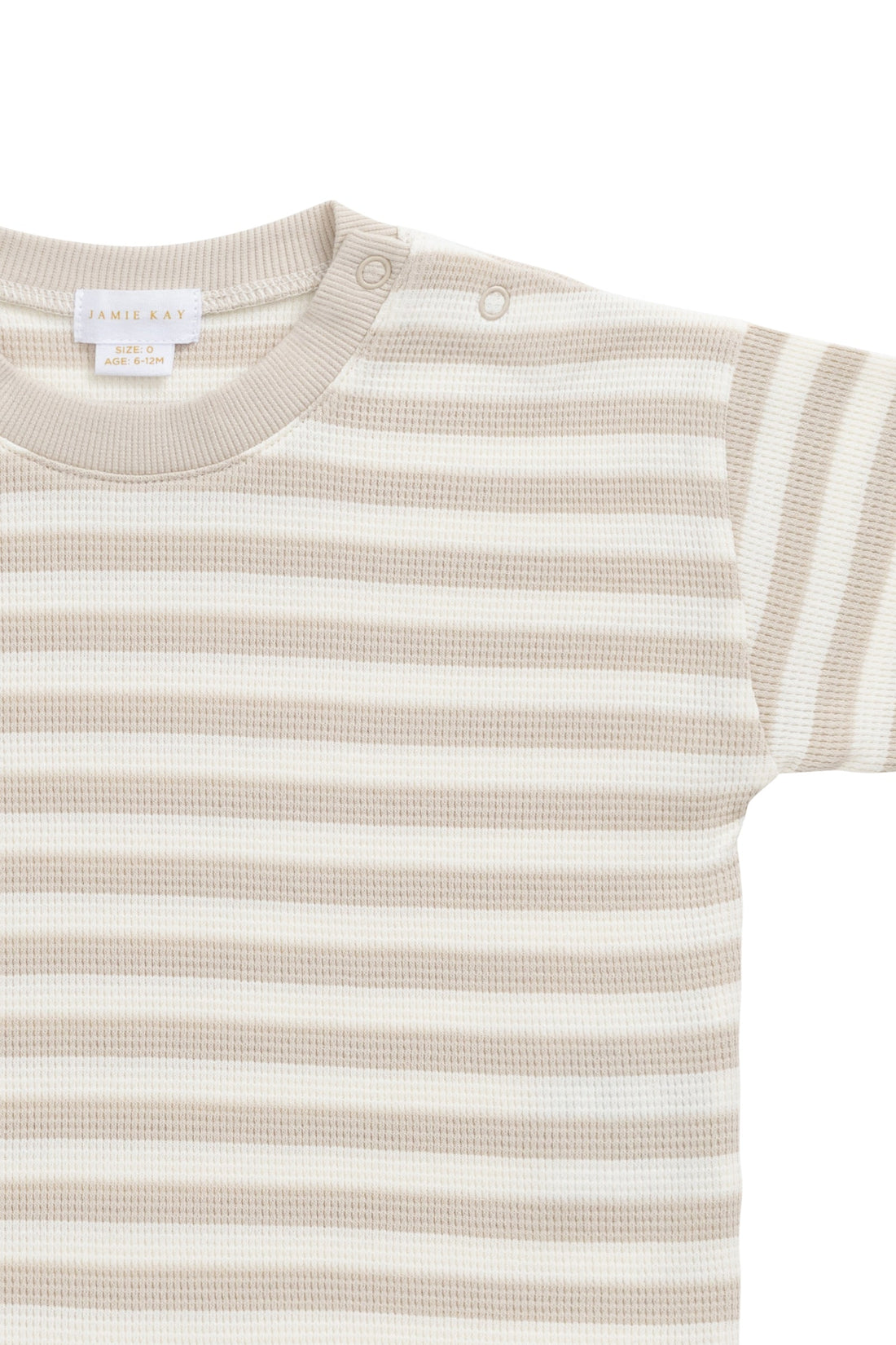 Organic Cotton Waffle Leith Tee - Staple Stripe Oat/Cloud Childrens Top from Jamie Kay Australia