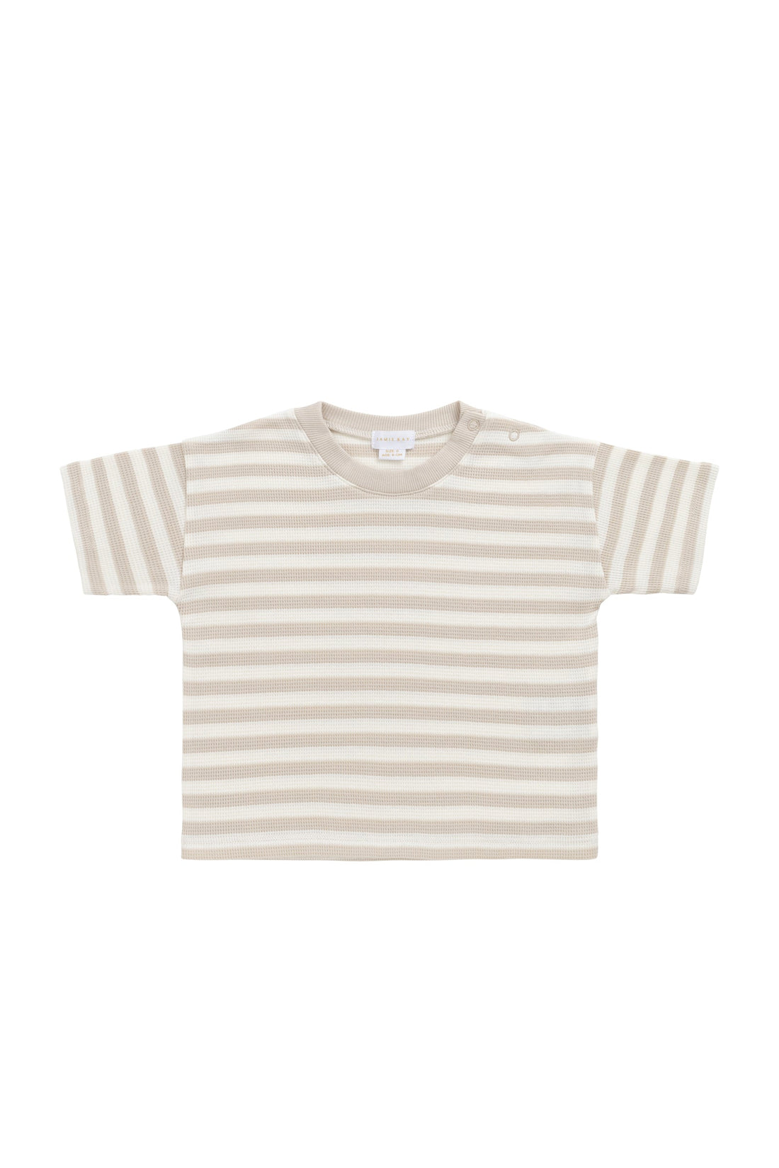 Organic Cotton Waffle Leith Tee - Staple Stripe Oat/Cloud Childrens Top from Jamie Kay Australia