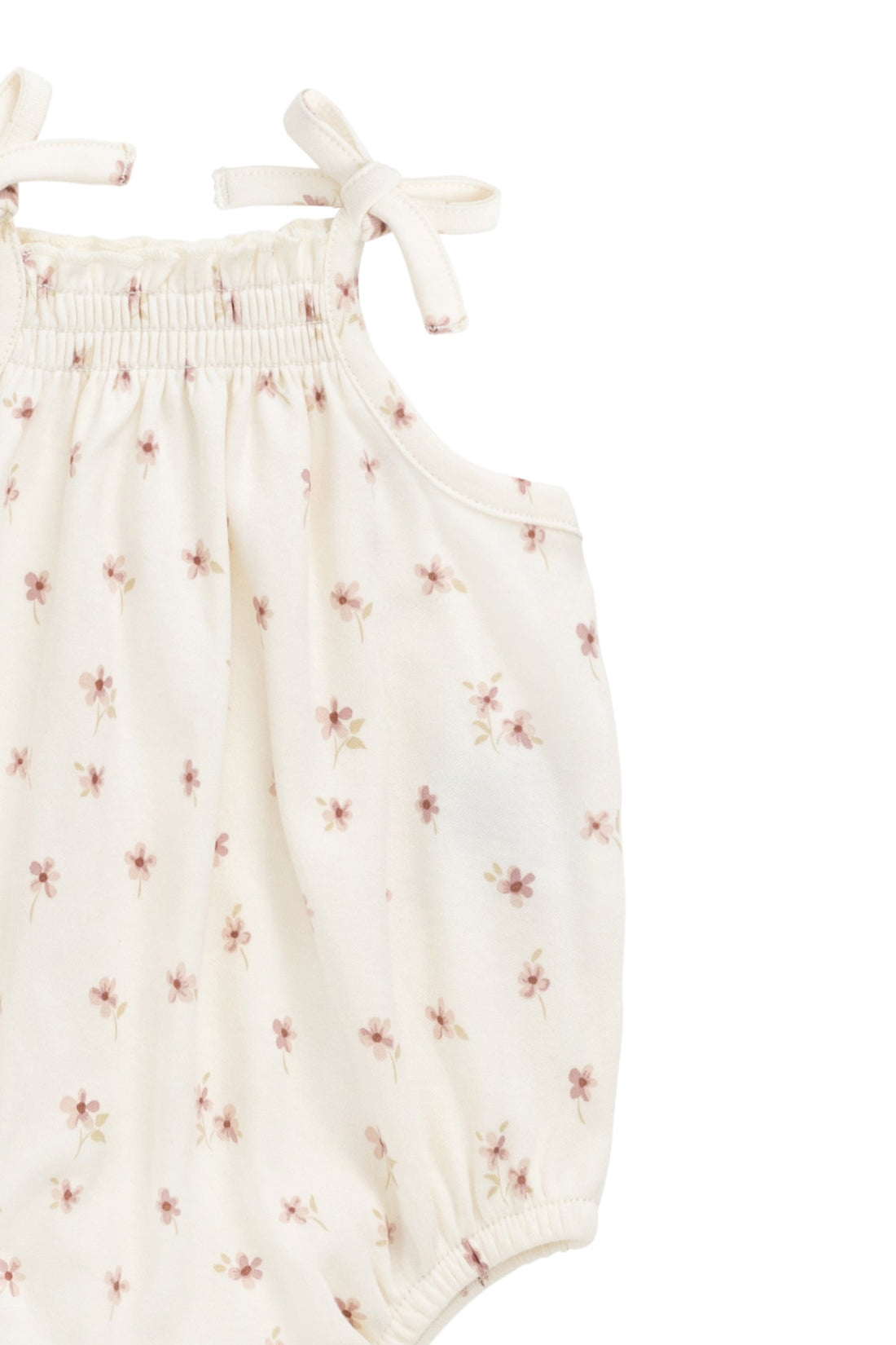 Organic Cotton Cassie Playsuit - Simple Flowers Egret Childrens Playsuit from Jamie Kay Australia
