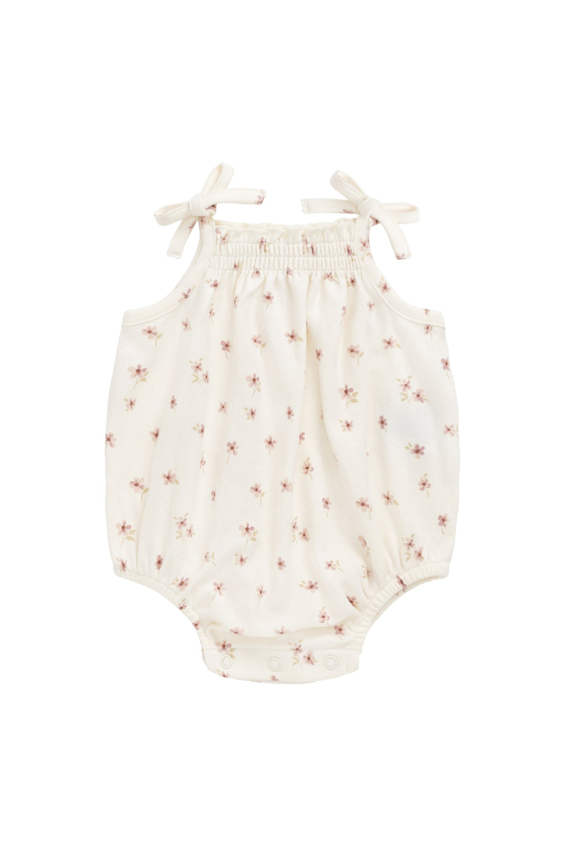 Organic Cotton Cassie Playsuit - Simple Flowers Egret Childrens Playsuit from Jamie Kay Australia