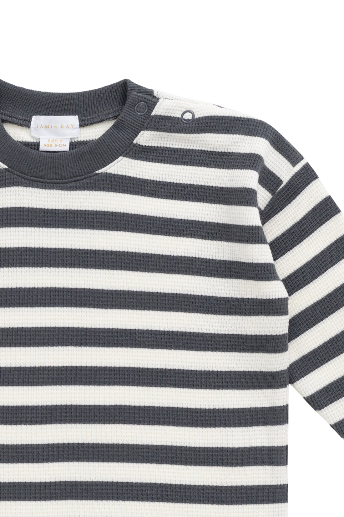 Organic Cotton Waffle Leith Long Sleeve Top - Oliver Stripe Atlantic/Cloud Childrens Top from Jamie Kay Australia