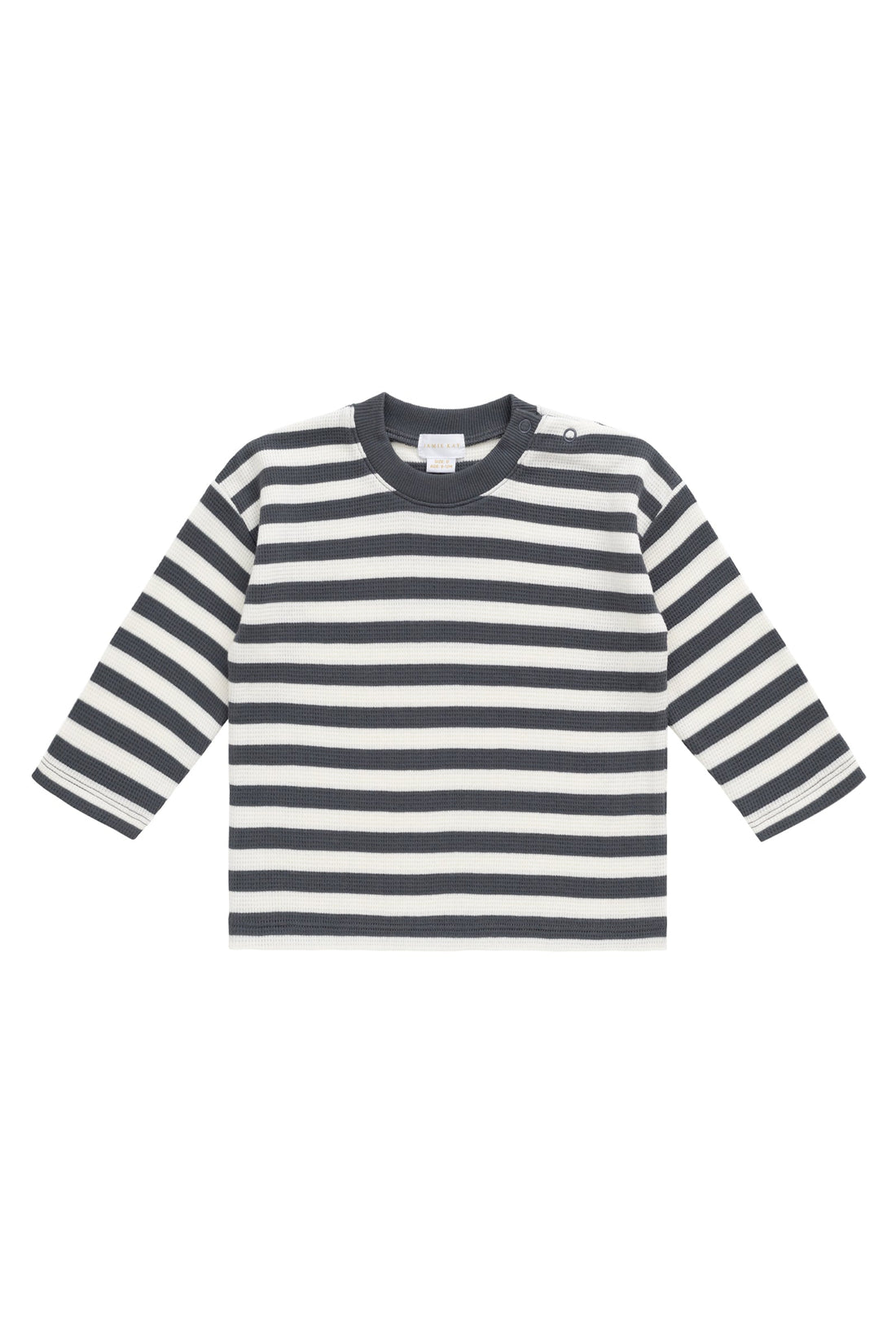 Organic Cotton Waffle Leith Long Sleeve Top - Oliver Stripe Atlantic/Cloud Childrens Top from Jamie Kay Australia