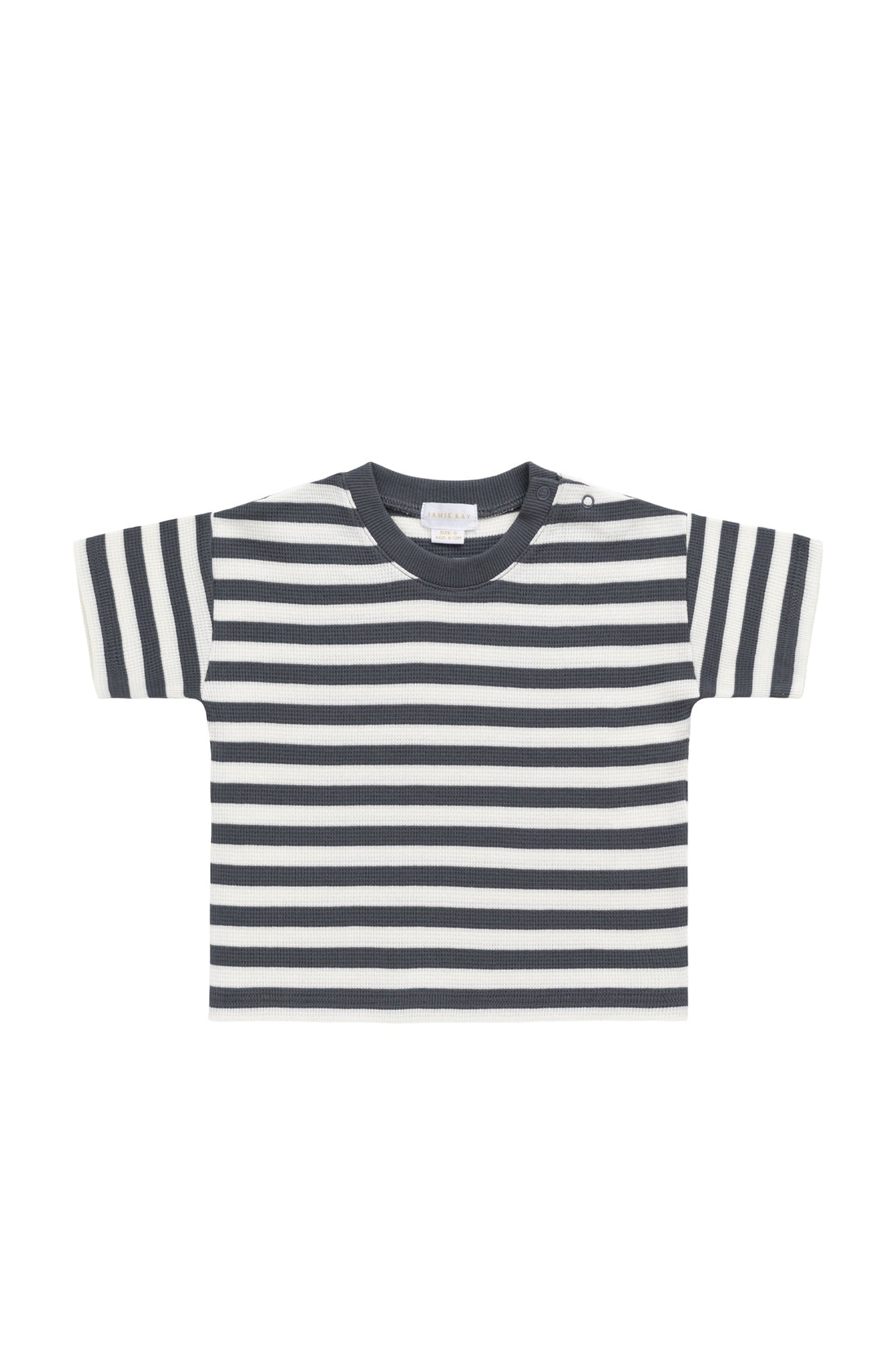 Organic Cotton Waffle Leith Tee - Oliver Stripe Atlantic/Cloud Childrens Top from Jamie Kay Australia