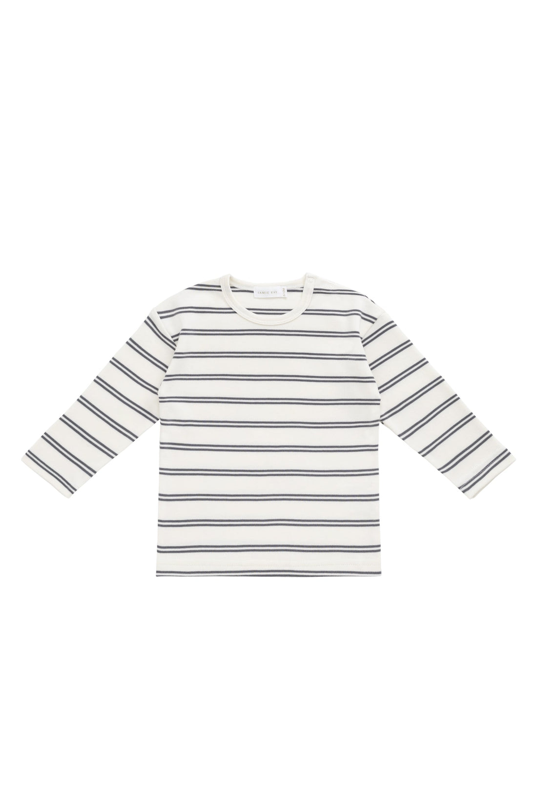 Pima Cotton Arnold Long Sleeve Top - Dual Stripe Atlantic/Cloud Childrens Top from Jamie Kay Australia