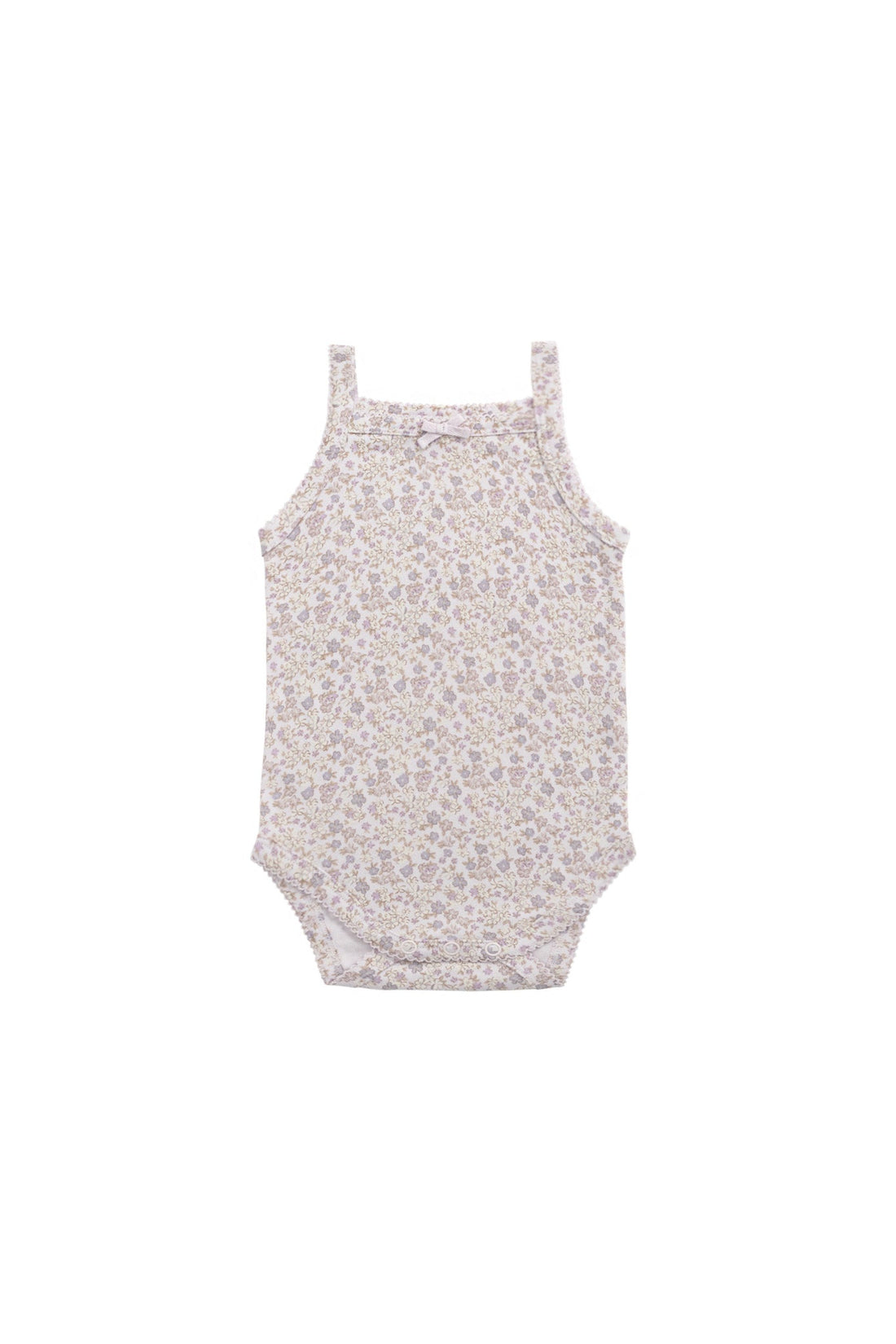 Organic Cotton Bridget Singlet Bodysuit - Amber Floral Lilac Ash Childrens Singlet Bodysuit from Jamie Kay Australia