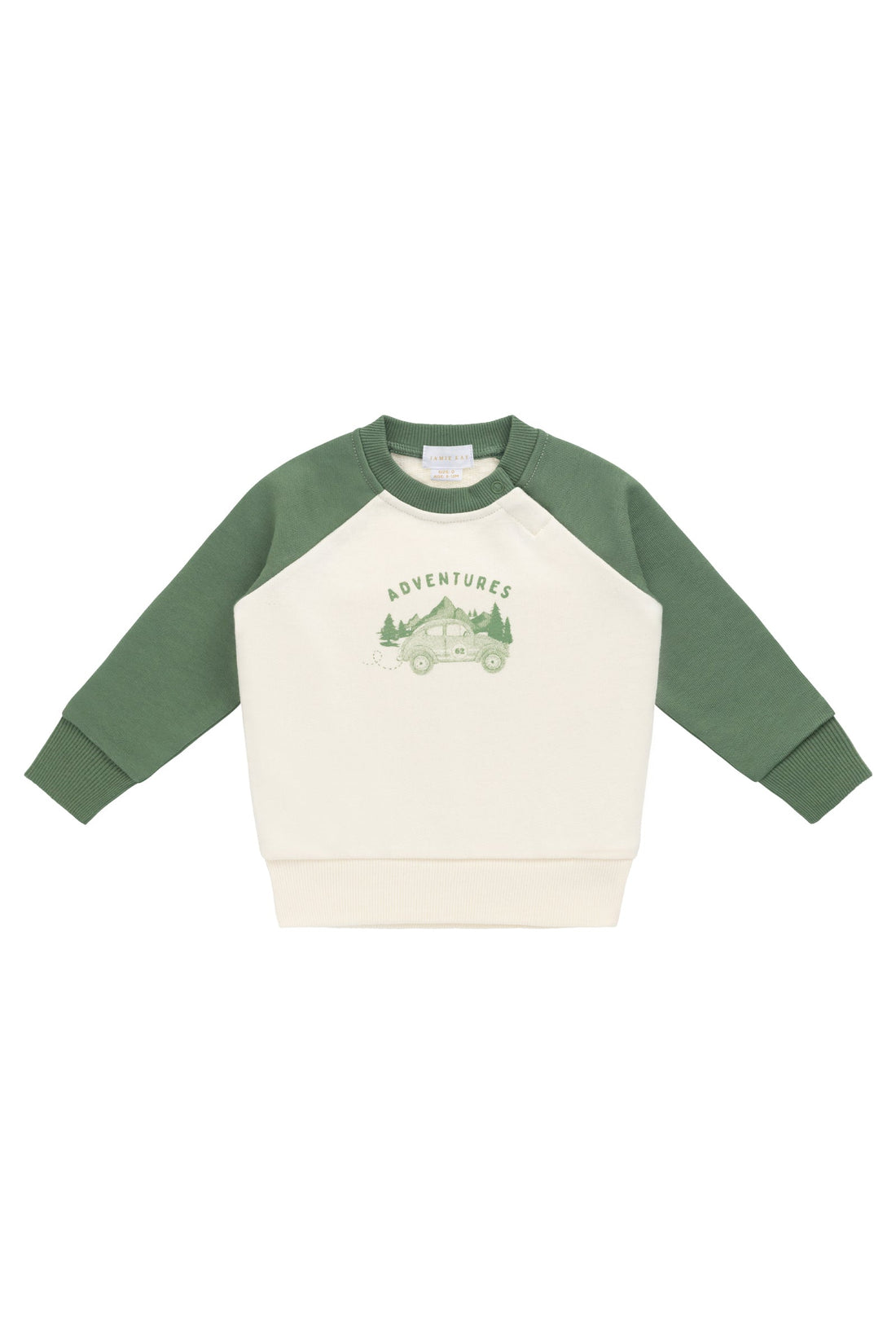 Organic Cotton Alden Sweatshirt - Adventure Buggy Snow Pea Childrens Top from Jamie Kay Australia