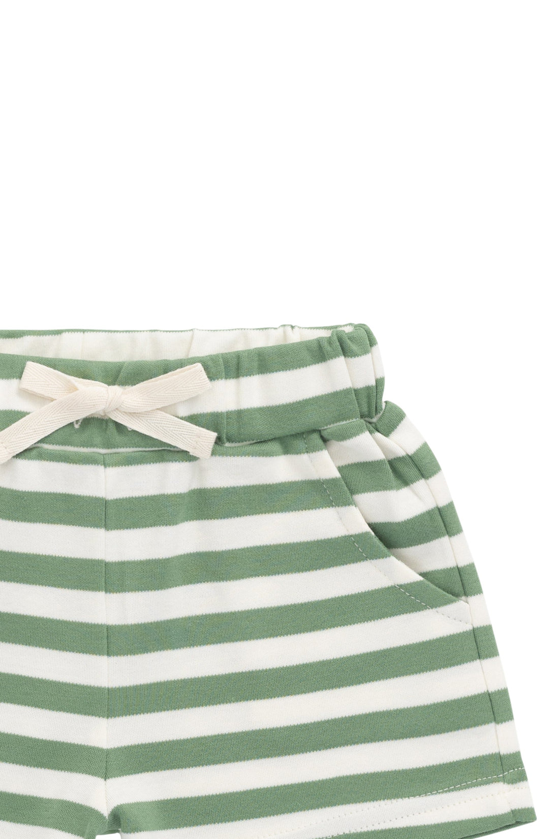 Pima Cotton Wesley Short - Essential Stripe Parchment/Snow Pea Childrens Short from Jamie Kay Australia