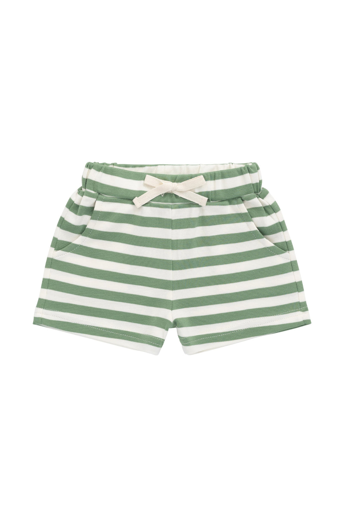 Pima Cotton Wesley Short - Essential Stripe Parchment/Snow Pea Childrens Short from Jamie Kay Australia