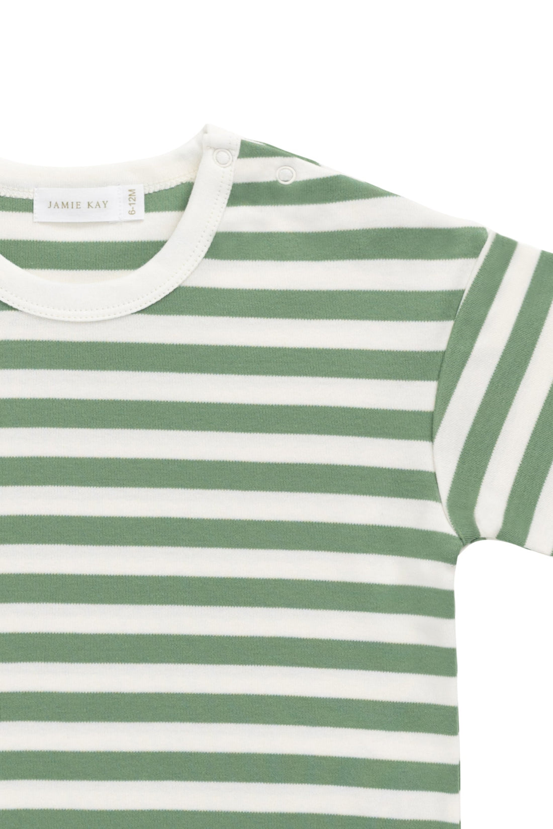 Pima Cotton Wesley Tee - Essential Stripe Parchment/Snow Pea Childrens Top from Jamie Kay Australia
