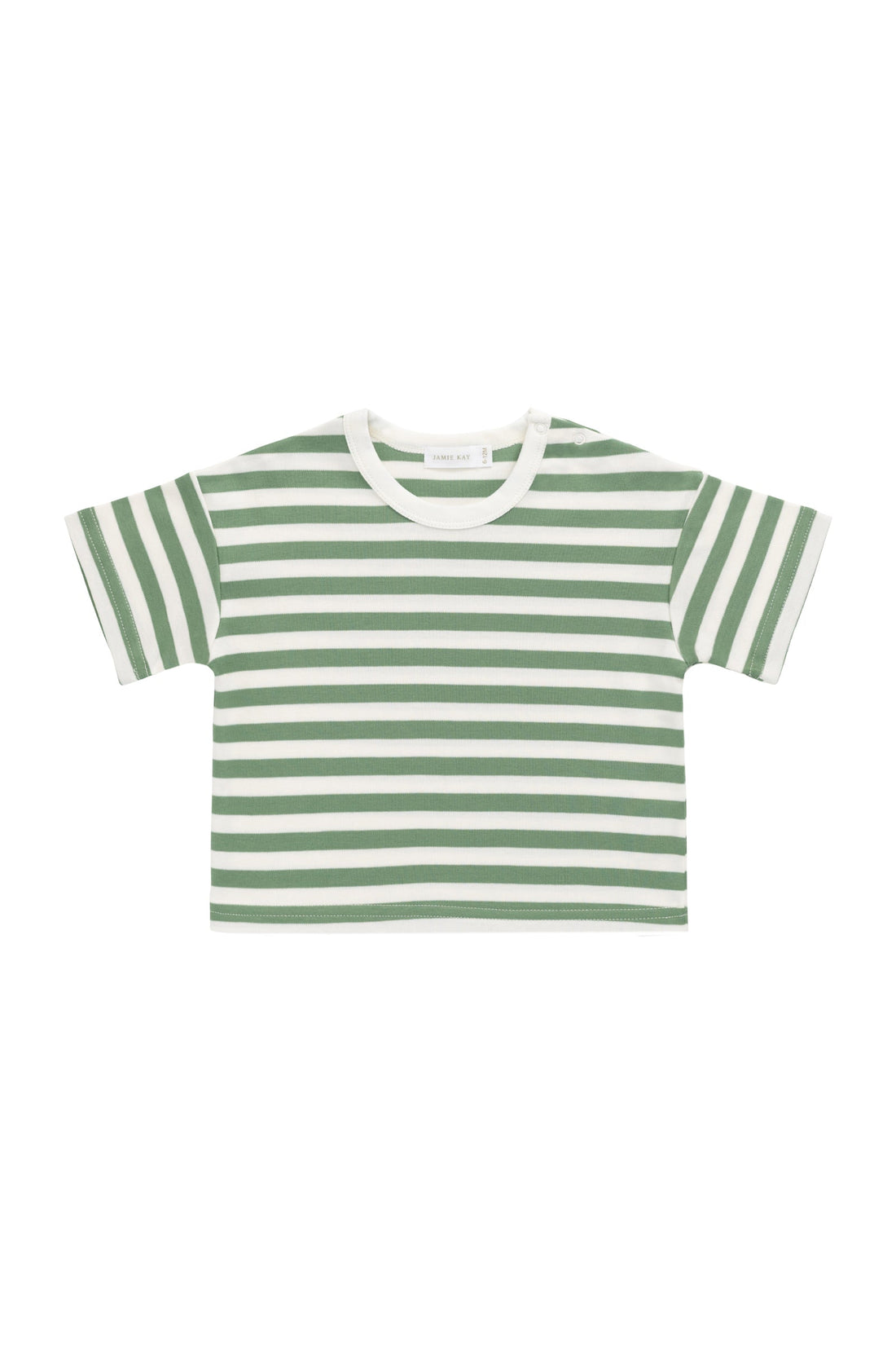 Pima Cotton Wesley Tee - Essential Stripe Parchment/Snow Pea Childrens Top from Jamie Kay Australia