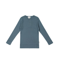 Organic Cotton Modal Long Sleeve Henley - Stormy Night Childrens Top from Jamie Kay Australia