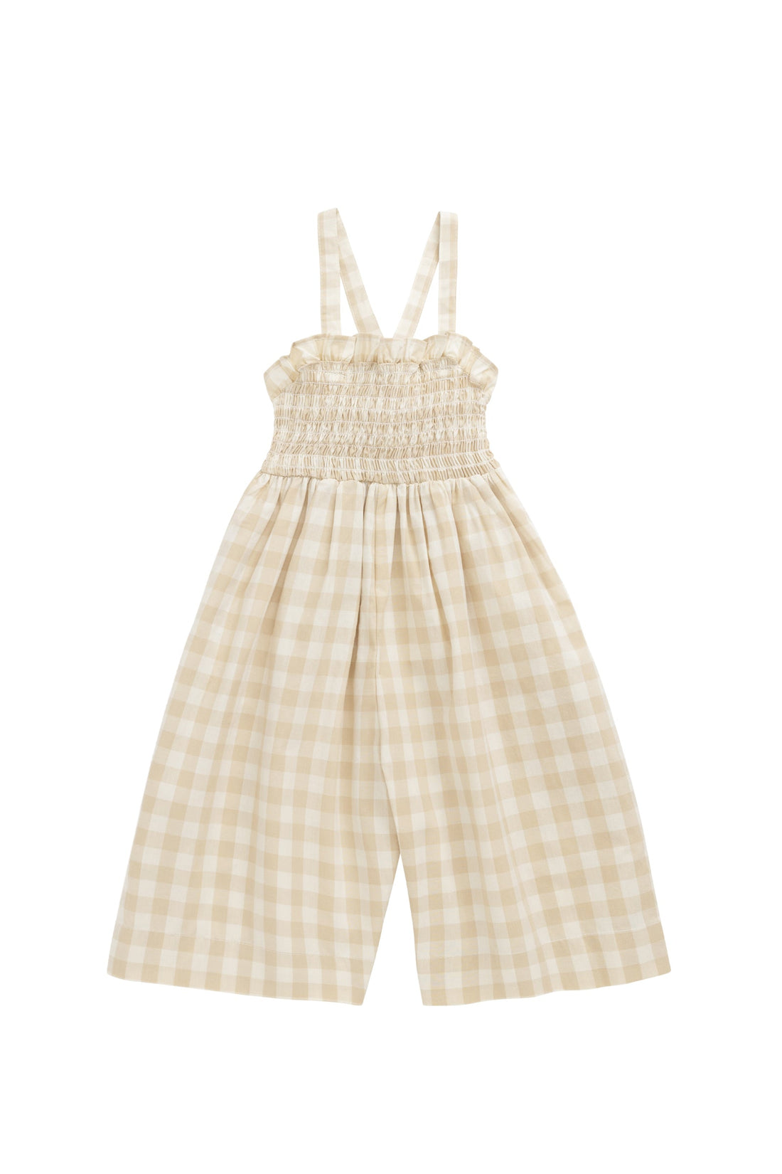 Organic Cotton Arabella Jumpsuit - Gingham Pale Khaki Childrens Jumpsuit from Jamie Kay Australia