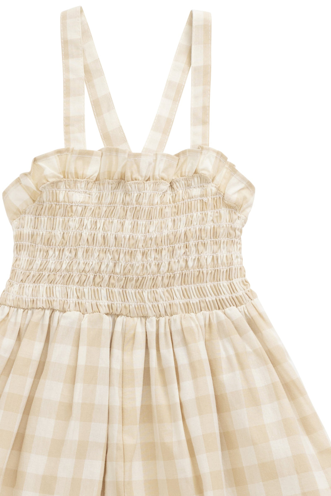 Organic Cotton Arabella Jumpsuit - Gingham Pale Khaki Childrens Jumpsuit from Jamie Kay Australia