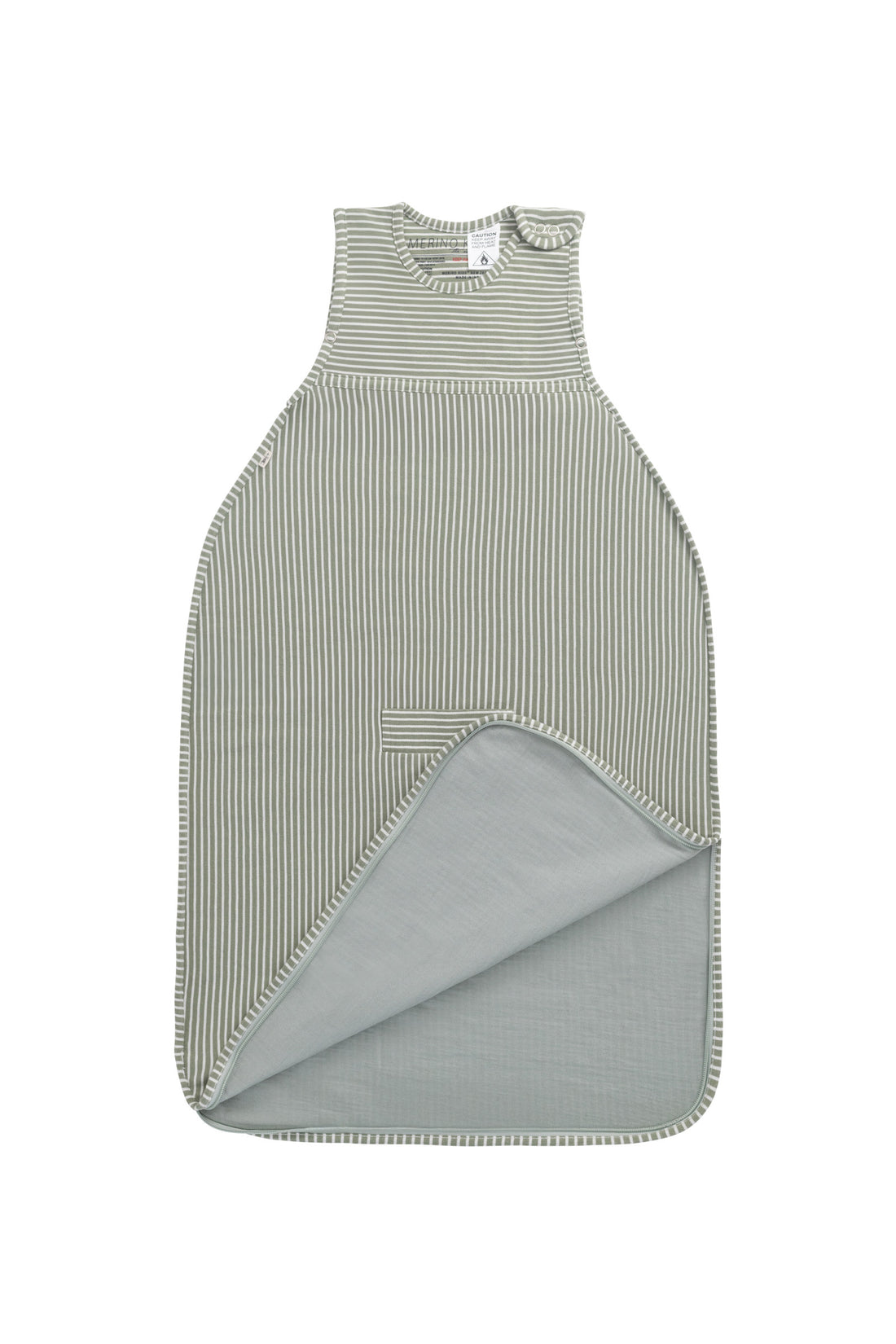 Merino Kids Go Go Bag - All Seasons - Olive Stripe Childrens Sleeping Bag from Jamie Kay Australia