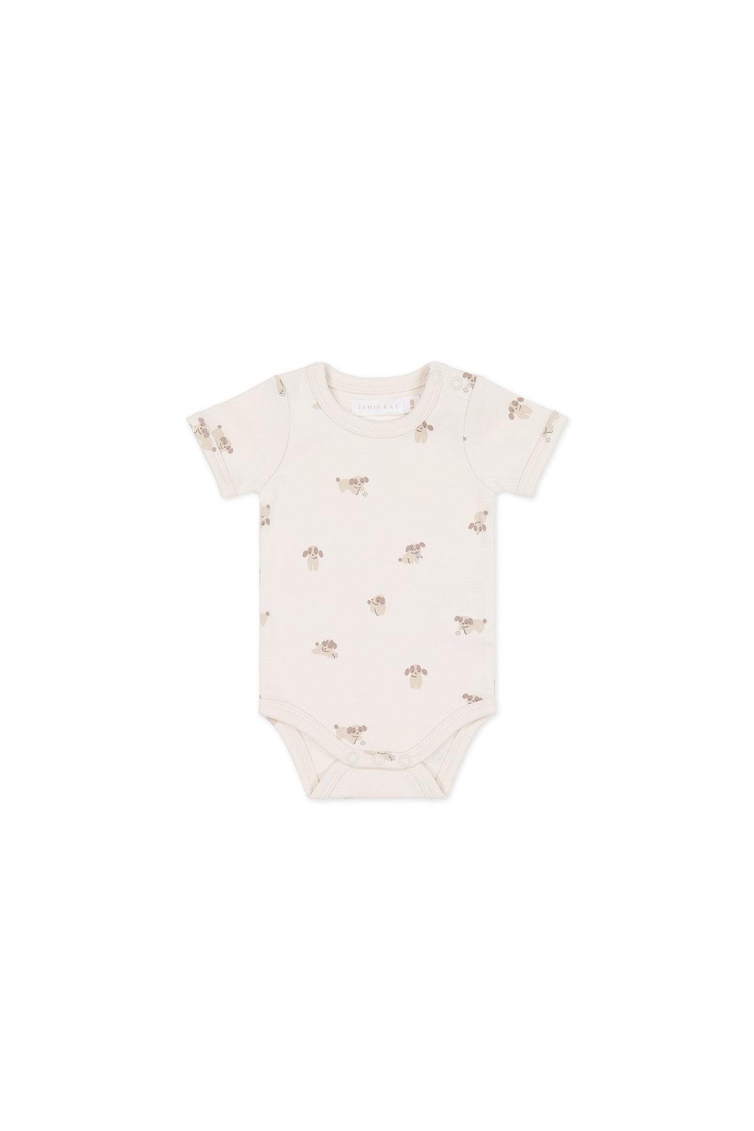 Organic Cotton Hudson Short Sleeve Bodysuit - Sasha Puppy Tofu Childrens Bodysuit from Jamie Kay Australia