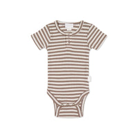 Organic Cotton Modal Darcy Rib Tee Bodysuit - Narrow Stripe Tweed/Cloud Childrens Bodysuit from Jamie Kay Australia
