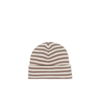Organic Cotton Modal Lennon Beanie - Narrow Stripe Tweed/Cloud Childrens Hat from Jamie Kay Australia