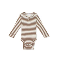 Organic Cotton Modal Long Sleeve Bodysuit - Narrow Stripe Tweed/Cloud Childrens Bodysuit from Jamie Kay Australia