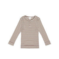 Organic Cotton Modal Long Sleeve Top - Narrow Stripe Tweed/Cloud Childrens Top from Jamie Kay Australia
