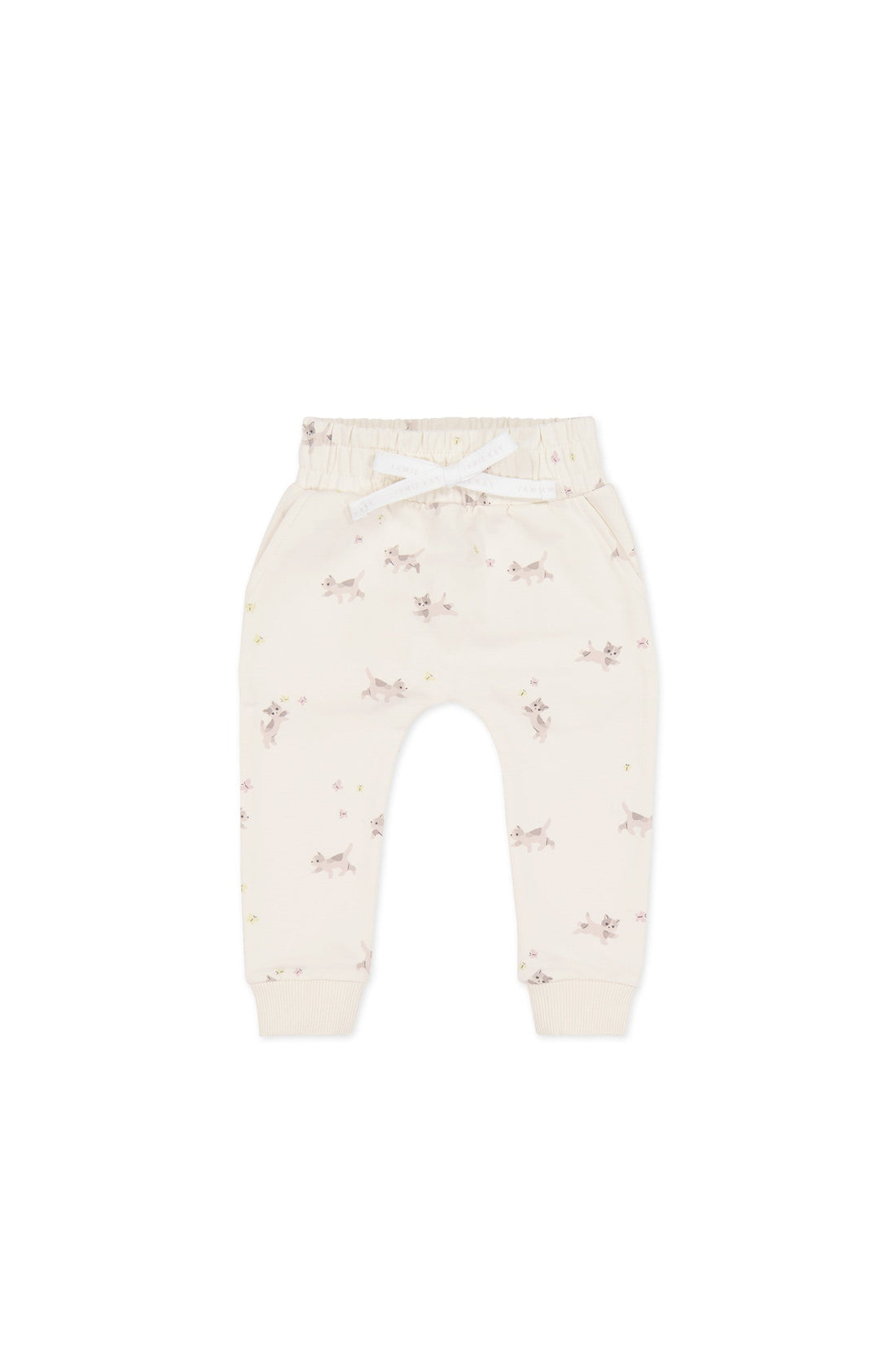 Organic Cotton Morgan Track Pant - Playful Kittens Whisper White Large Childrens Pant from Jamie Kay Australia
