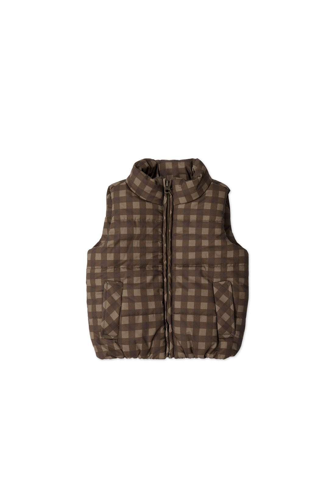 Rudi Puffer Vest - Gingham Shitake Childrens Jacket from Jamie Kay Australia