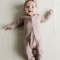 Pima Cotton Frankie Zip Onepiece - Softest Mauve Childrens Onepiece from Jamie Kay Australia