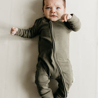 Pima Cotton Frankie Zip Onepiece - Deep Olive Childrens Onepiece from Jamie Kay Australia