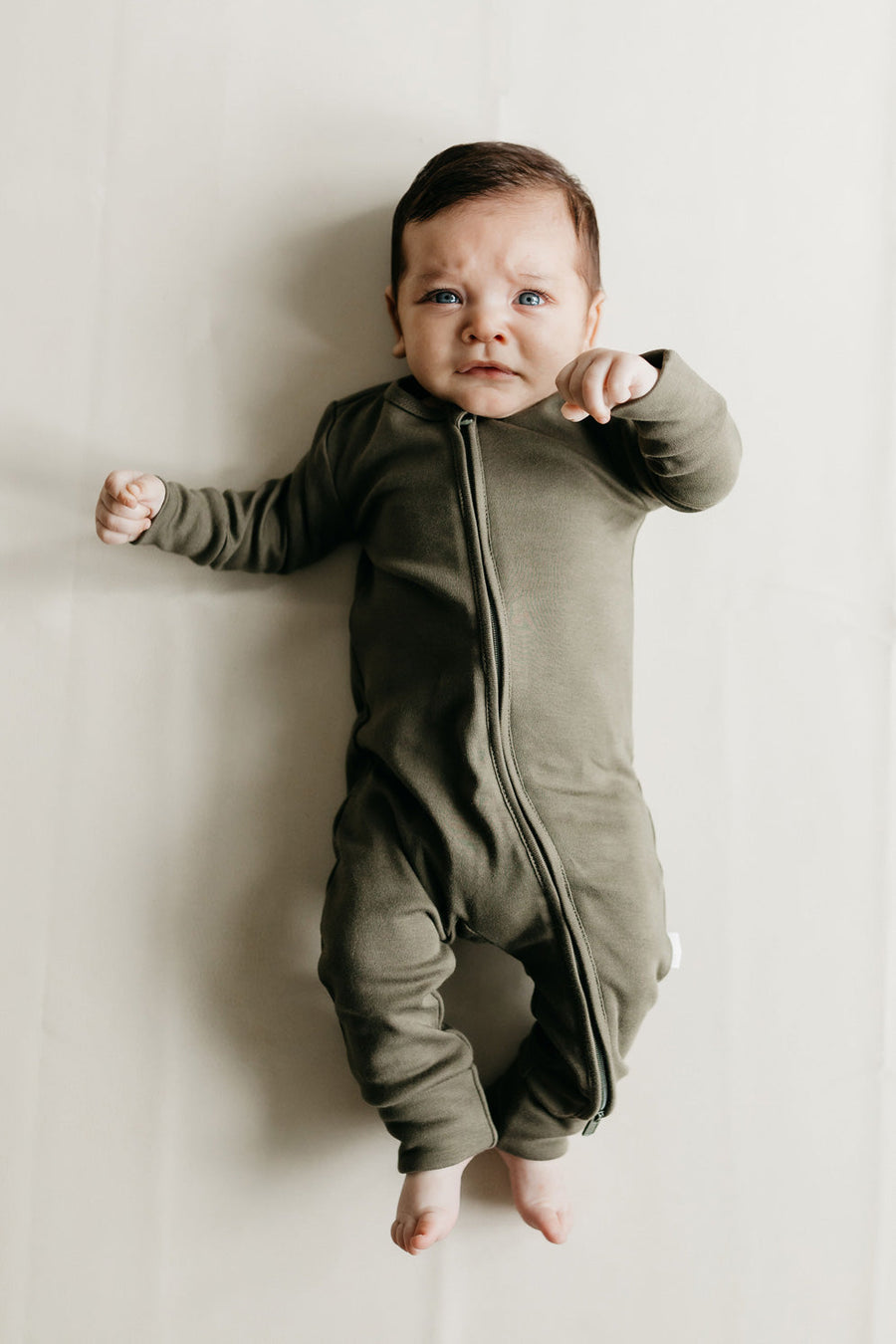 Pima Cotton Frankie Zip Onepiece - Deep Olive Childrens Onepiece from Jamie Kay Australia