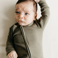 Pima Cotton Frankie Zip Onepiece - Deep Olive Childrens Onepiece from Jamie Kay Australia