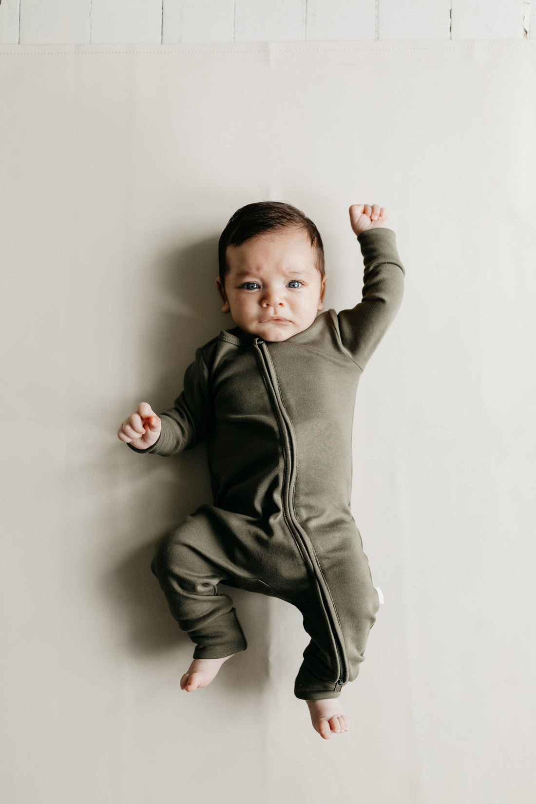 Pima Cotton Frankie Zip Onepiece - Deep Olive Childrens Onepiece from Jamie Kay Australia