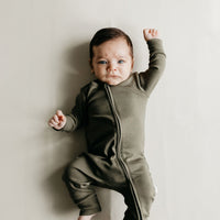 Pima Cotton Frankie Zip Onepiece - Deep Olive Childrens Onepiece from Jamie Kay Australia